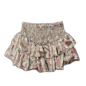 Vestique Floral Ruffle Mini Skirt - Green and Pink